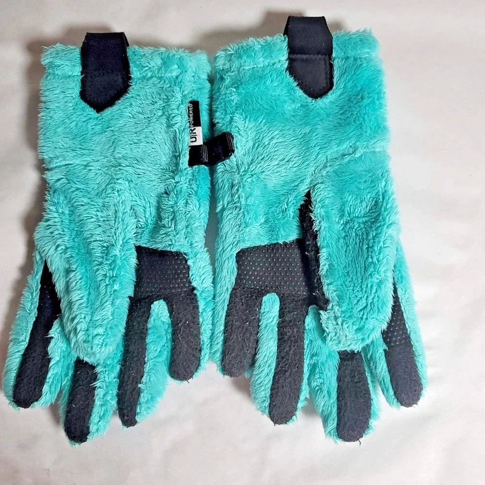 The North Face Gloves Girls Medium Teal‎ Fuzzy UR Powered Touchscreen Winter